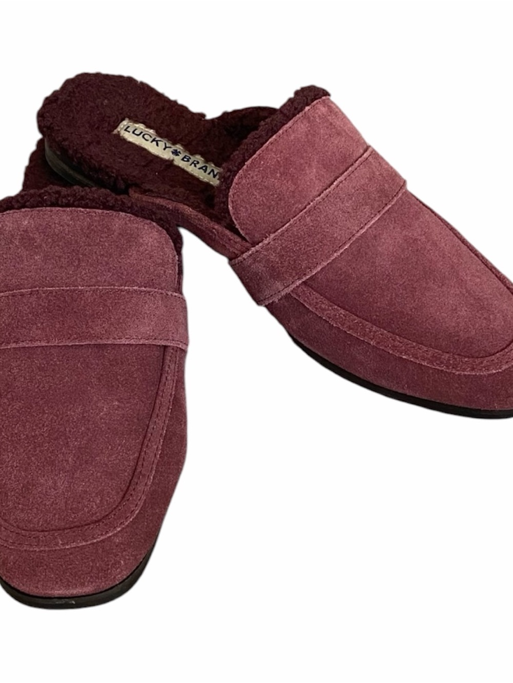 Lucky Brand Caydim Burgundy Suede Faux Fur Mule Slippers Women’s 7.5